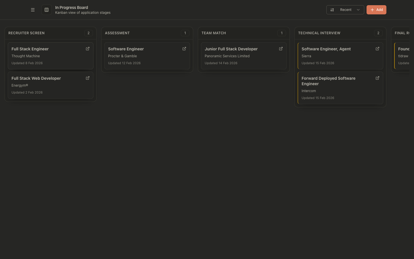 In Progress Board kanban lanes