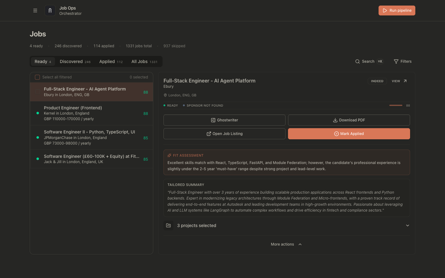 Orchestrator jobs workspace