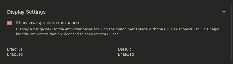 Display settings section