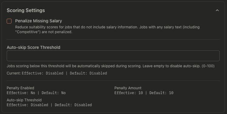 Scoring settings section