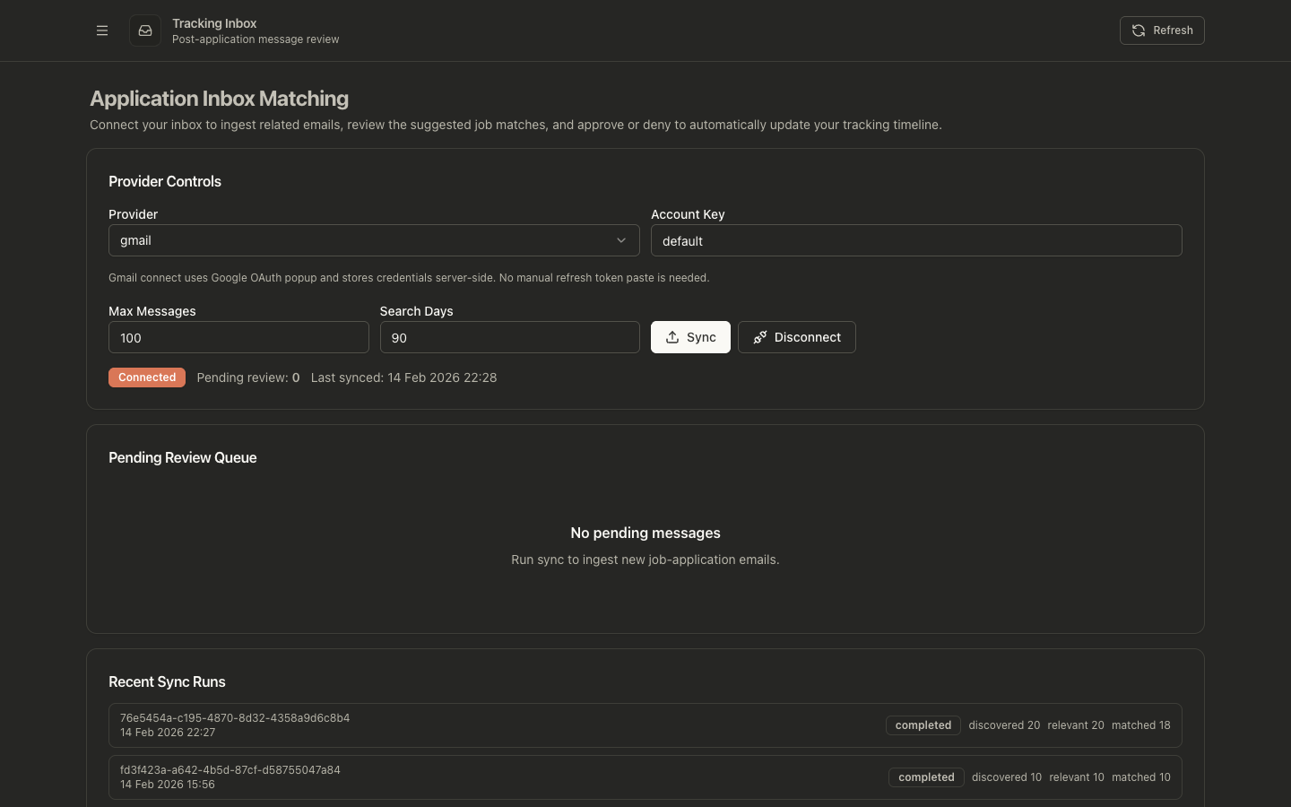 Tracking Inbox review queue